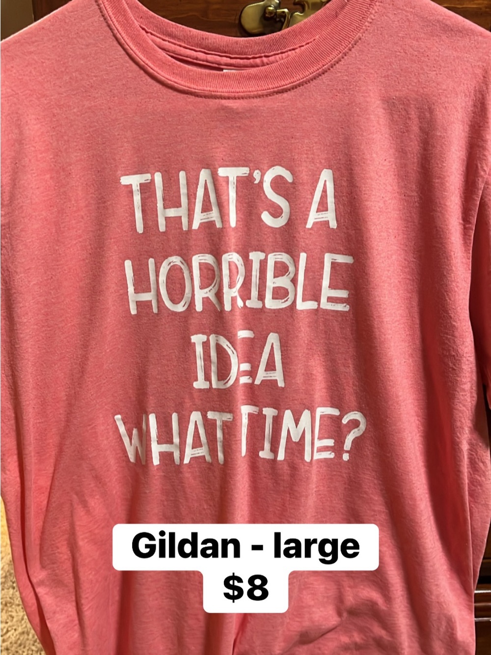 Gildan Coral Pink Graphic Tee with White Slogan